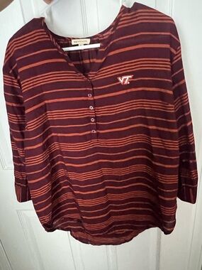 Virginia Tech Striped Henley Top - Maroon and Orange